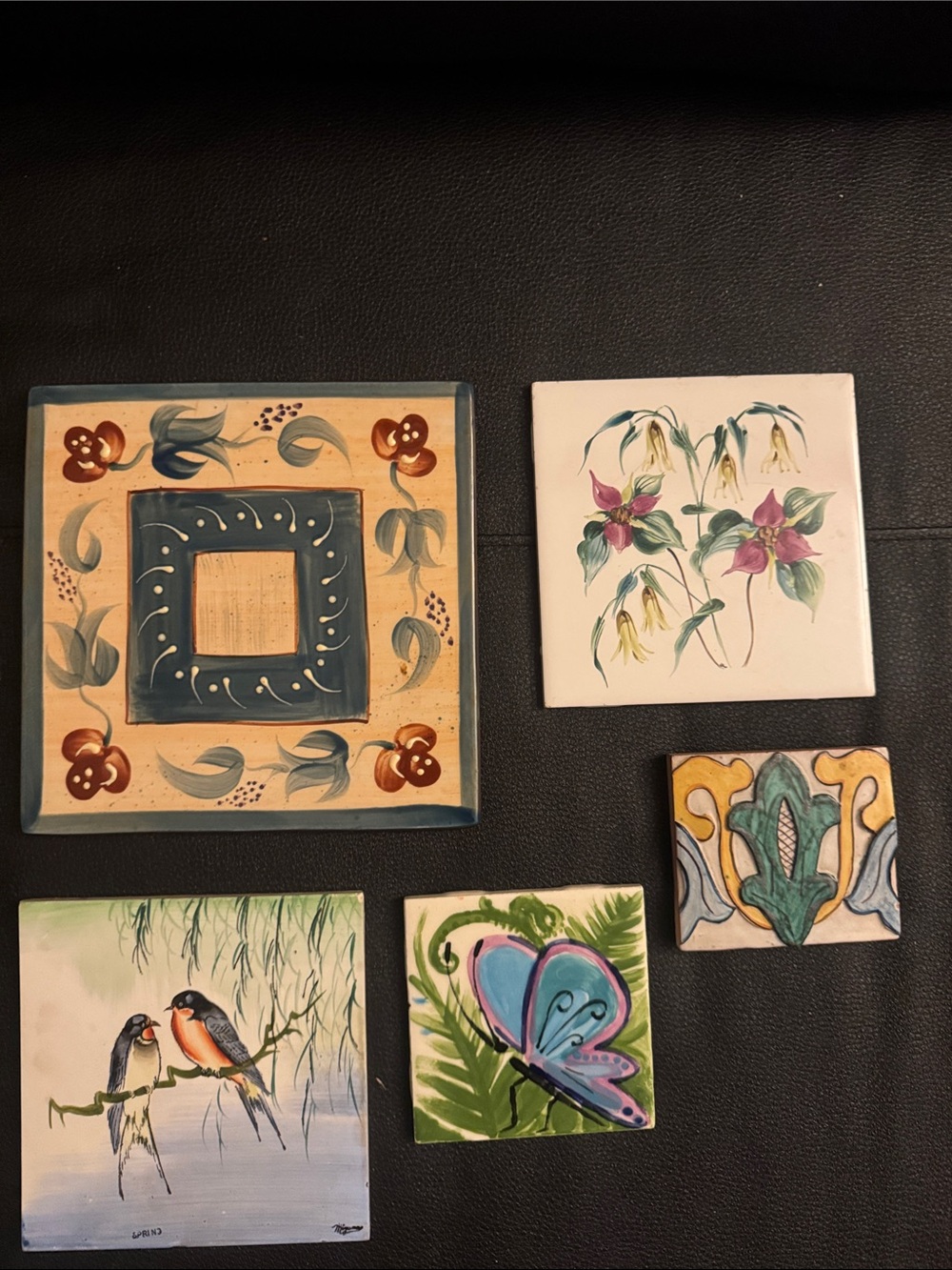 Hand-Painted Secret Garden Ceramic Wall Tile Set - Multi Color